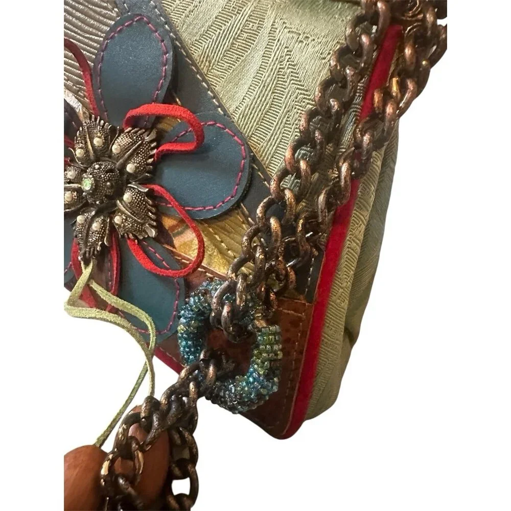 Vintage Mary Frances Beaded‎ Embellished Shoulder Bag Purse Floral Appliqué Art